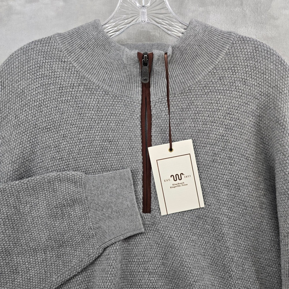 King Ranch Quarter Zip Sweater Mens 2XL Gray Wool Blend Textured Pullover